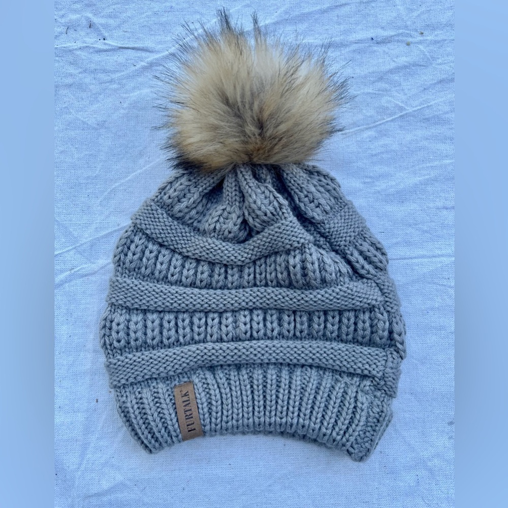 Pompom Beanie, new without tags, faux fur